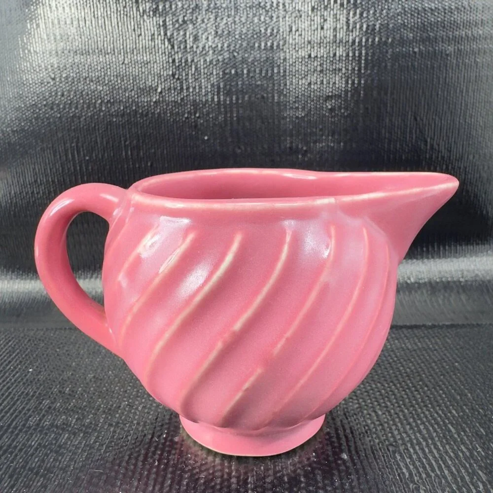 Antique American Pottery USA‎ Mauve Swirl Pattern Small Pitcher Creamer Vintage